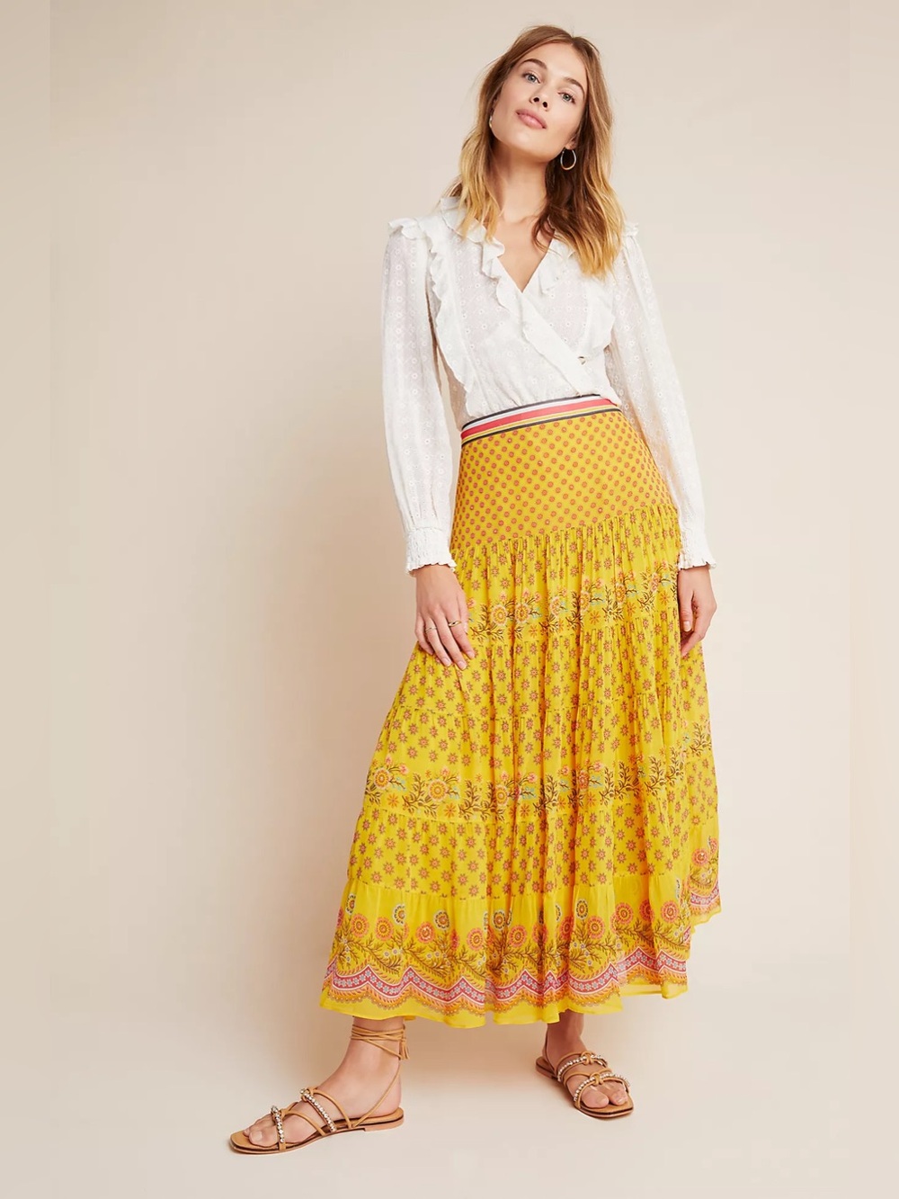 Tanvi and Kedia Calinda Maxi Skirt 6 Anthropologie Yellow Floral Bohemian NWT